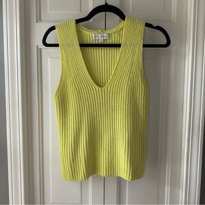 White + Warren Cotton Tape Sleeveless Ribbed V-Neck Sweater